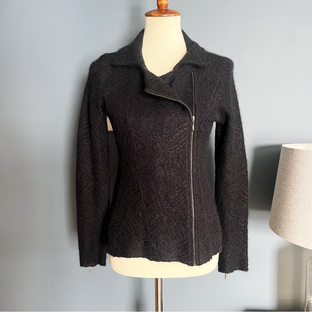 Eileen Fisher mohair moto zip sweater / cardigan / jacket black size XS